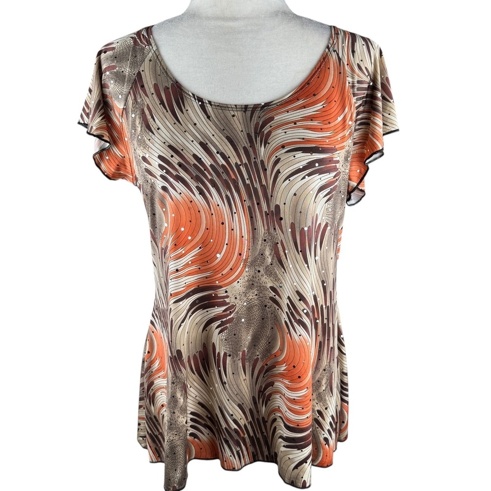 Brittany Black Tunic Top Size Medium Vintage Y2K Sequin Abstract Swirl Festival